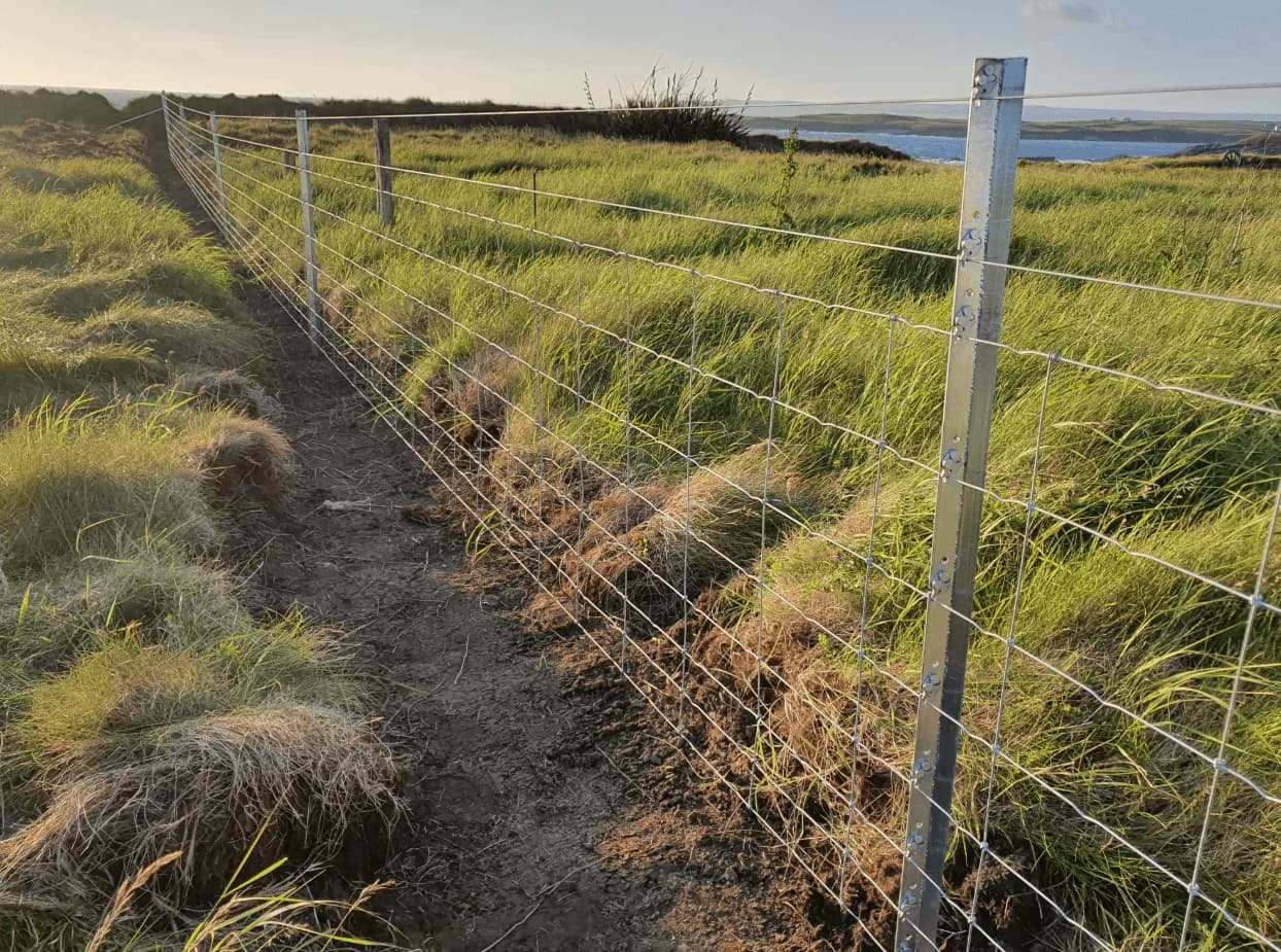 Cerramiento instalado en terreno costero con postes metálicos